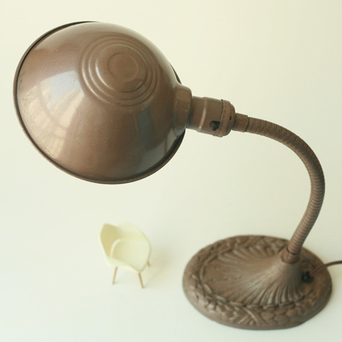 vintage brown metal gooseneck lamp 