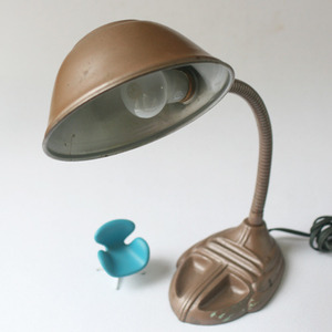 vintage brown metal gooseneck lamp